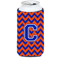 Letter C Chevron Orange and Blue Tall Boy Beverage Insulator Hugger CJ1044-CTBC