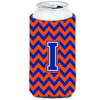 Letter I Chevron Orange and Blue Tall Boy Beverage Insulator Hugger CJ1044-ITBC