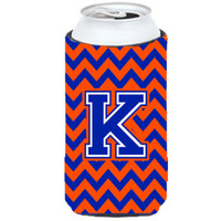 Letter K Chevron Orange and Blue Tall Boy Beverage Insulator Hugger CJ1044-KTBC