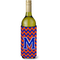 Letter M Chevron Orange and Blue Wine Bottle Beverage Insulator Hugger CJ1044-MLITERK