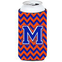 Letter M Chevron Orange and Blue Tall Boy Beverage Insulator Hugger CJ1044-MTBC
