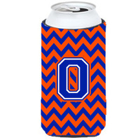 Letter O Chevron Orange and Blue Tall Boy Beverage Insulator Hugger CJ1044-OTBC