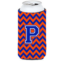 Letter P Chevron Orange and Blue Tall Boy Beverage Insulator Hugger CJ1044-PTBC