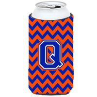 Letter Q Chevron Orange and Blue Tall Boy Beverage Insulator Hugger CJ1044-QTBC