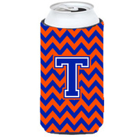 Letter T Chevron Orange and Blue Tall Boy Beverage Insulator Hugger CJ1044-TTBC