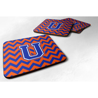 "Caroline's Treasures CJ1044-UFC Letter U Chevron Orange and Blue Foam Coaster (Set of 4), 3.5"", Multicolor"