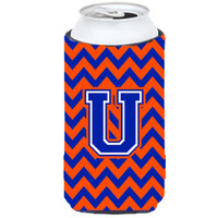 Letter U Chevron Orange and Blue Tall Boy Beverage Insulator Hugger CJ1044-UTBC