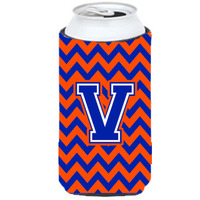 Letter V Chevron Orange and Blue Tall Boy Beverage Insulator Hugger CJ1044-VTBC
