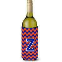 Letter Z Chevron Orange and Blue Wine Bottle Beverage Insulator Hugger CJ1044-ZLITERK