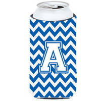 Letter A Chevron Blue and White Tall Boy Beverage Insulator Hugger CJ1045-ATBC