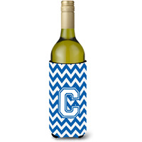 Letter C Chevron Blue and White Wine Bottle Beverage Insulator Hugger CJ1045-CLITERK