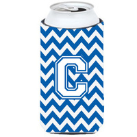 Letter C Chevron Blue and White Tall Boy Beverage Insulator Hugger CJ1045-CTBC