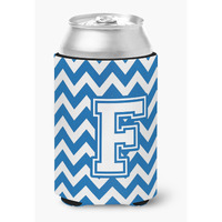"Caroline's Treasures CJ1045-FCC Letter F Chevron Blue and White Can or Bottle Hugger, Multicolor"