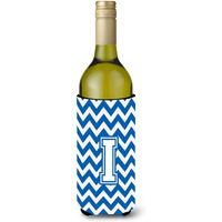 Letter I Chevron Blue and White Wine Bottle Beverage Insulator Hugger CJ1045-ILITERK