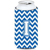 Letter I Chevron Blue and White Tall Boy Beverage Insulator Hugger CJ1045-ITBC