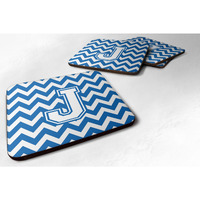 "Caroline's Treasures CJ1045-JFC Letter J Chevron Blue and White Foam Coaster (Set of 4), 3.5"", Multicolor"