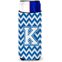 Letter K Chevron Blue and White Ultra Beverage Insulators for slim cans CJ1045-KMUK