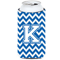 Letter K Chevron Blue and White Tall Boy Beverage Insulator Hugger CJ1045-KTBC