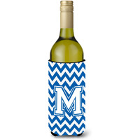 Letter M Chevron Blue and White Wine Bottle Beverage Insulator Hugger CJ1045-MLITERK