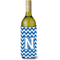 Letter N Chevron Blue and White Wine Bottle Beverage Insulator Hugger CJ1045-NLITERK
