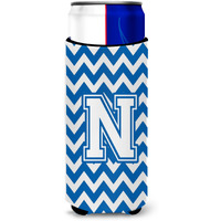 Letter N Chevron Blue and White Ultra Beverage Insulators for slim cans CJ1045-NMUK