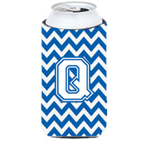 Letter Q Chevron Blue and White Tall Boy Beverage Insulator Hugger CJ1045-QTBC