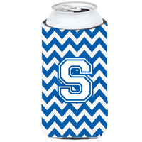 Letter S Chevron Blue and White Tall Boy Beverage Insulator Hugger CJ1045-STBC