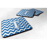 "Caroline's Treasures CJ1045-TFC Letter T Chevron Blue and White Foam Coaster (Set of 4), 3.5"", Multicolor"