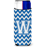 Letter W Chevron Blue and White Ultra Beverage Insulators for slim cans CJ1045-WMUK