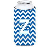 Letter Z Chevron Blue and White Tall Boy Beverage Insulator Hugger CJ1045-ZTBC
