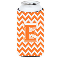 Letter E Chevron Orange and White Tall Boy Beverage Insulator Hugger CJ1046-ETBC
