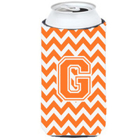 Letter G Chevron Orange and White Tall Boy Beverage Insulator Hugger CJ1046-GTBC