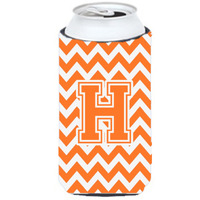 Letter H Chevron Orange and White Tall Boy Beverage Insulator Hugger CJ1046-HTBC