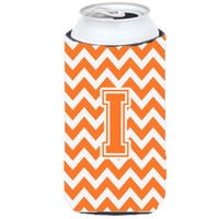 Letter I Chevron Orange and White Tall Boy Beverage Insulator Hugger CJ1046-ITBC