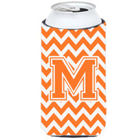 Letter M Chevron Orange and White Tall Boy Beverage Insulator Hugger CJ1046-MTBC