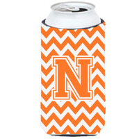Letter N Chevron Orange and White Tall Boy Beverage Insulator Hugger CJ1046-NTBC