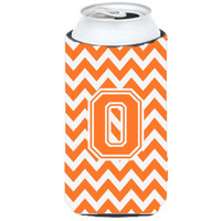 Letter O Chevron Orange and White Tall Boy Beverage Insulator Hugger CJ1046-OTBC