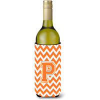 Letter P Chevron Orange and White Wine Bottle Beverage Insulator Hugger CJ1046-PLITERK