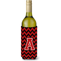 Letter A Chevron Black and Red   Wine Bottle Beverage Insulator Hugger CJ1047-ALITERK