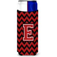 Letter E Chevron Black and Red   Ultra Beverage Insulators for slim cans CJ1047-EMUK