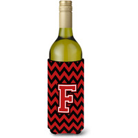 Letter F Chevron Black and Red   Wine Bottle Beverage Insulator Hugger CJ1047-FLITERK