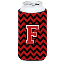 Letter F Chevron Black and Red   Tall Boy Beverage Insulator Hugger CJ1047-FTBC