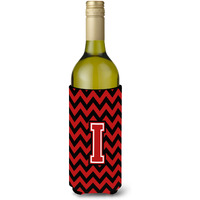 Letter I Chevron Black and Red   Wine Bottle Beverage Insulator Hugger CJ1047-ILITERK