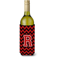 Letter R Chevron Black and Red   Wine Bottle Beverage Insulator Hugger CJ1047-RLITERK