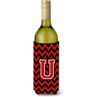 Letter U Chevron Black and Red   Wine Bottle Beverage Insulator Hugger CJ1047-ULITERK