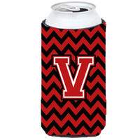 Letter V Chevron Black and Red   Tall Boy Beverage Insulator Hugger CJ1047-VTBC