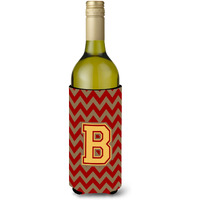 Letter B Chevron Garnet and Gold  Wine Bottle Beverage Insulator Hugger CJ1048-BLITERK