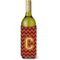 Letter C Chevron Garnet and Gold  Wine Bottle Beverage Insulator Hugger CJ1048-CLITERK