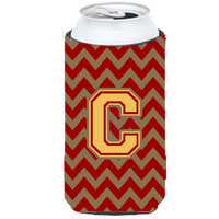 Letter C Chevron Garnet and Gold  Tall Boy Beverage Insulator Hugger CJ1048-CTBC