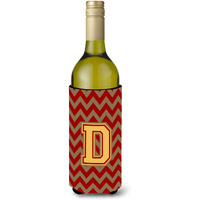 Letter D Chevron Garnet and Gold  Wine Bottle Beverage Insulator Hugger CJ1048-DLITERK